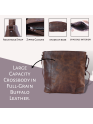  Women's Crossbody Bag Buffalo Leather Shoulder Handbag Large Capacity Hobo Purse